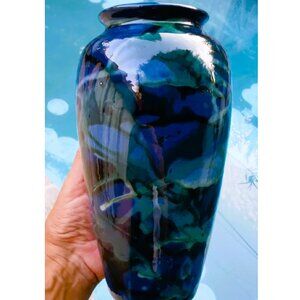 Vintage Peters & Reed Blue Marbleized Glazed Art Pottery Ceramic Vase 50